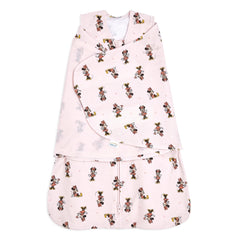 HALO Minnie Fun sleepsack swaddle closeup emphasizes cozy cotton comfort and secure fit.