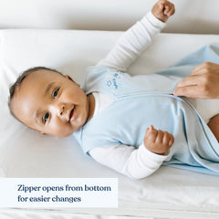 HALO SleepSack inverted-zipper-bottom simplifies diaper changes without waking baby.