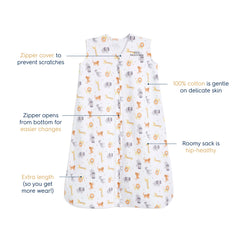 HALO SleepSack Jungle Cotton bottom zipper enables quick diaper changes.
