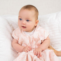 HALO SleepSack pink toile diaper-change view shows convenient access.