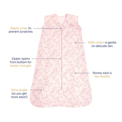 HALO SleepSack pink toile hip-healthy design supports healthy hip positioning.