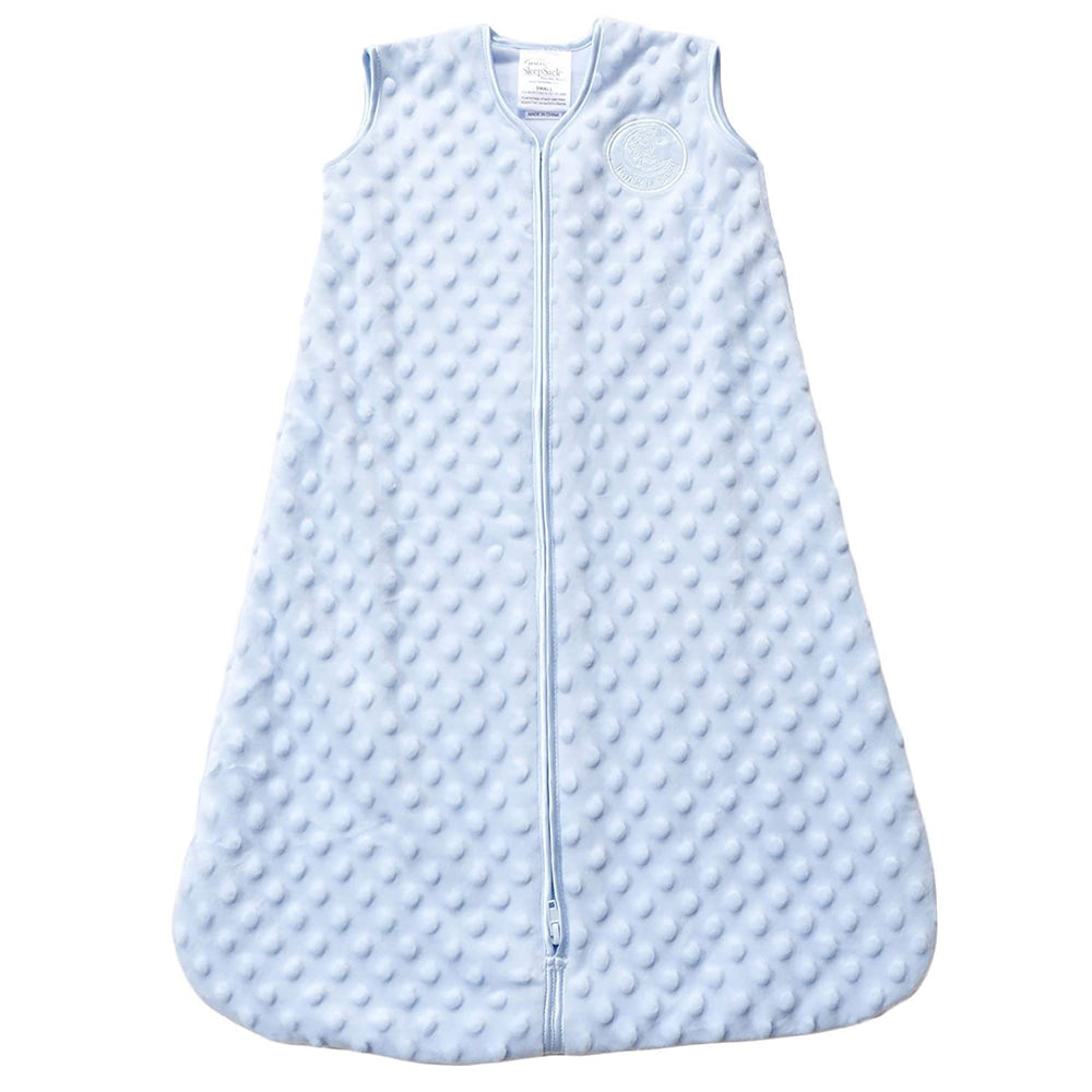 HALO Sleepsack Plush Dot Velboa blue wearable blanket for safer sleep and easy diaper changes.