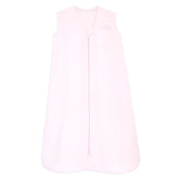 HALO SleepSack soft-pink fabric closeup showing cotton interlock softness for safer snug baby sleep