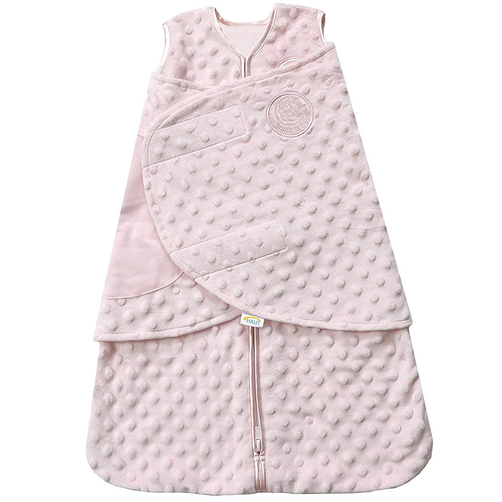 HALO SleepSack Swaddle plush Velboa pink close-up showing soft warmth for newborn sleep