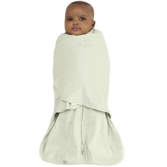 HALO Sleepsack Swaddle sage arms-in fit demonstrates secure wrap for restful sleep.