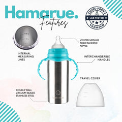 Hamarue 3-in-1 stainless sippy cup with removable handles for growing kids.
