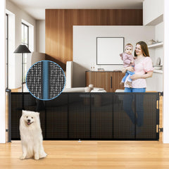 HAMOPY 120inch reinforced retractable gate fully extended for wide doorway coverage.