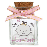 HAMUIERS first haircut keepsake holder bottle closeup showing clear glass for lasting memories