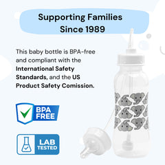 Hands-Free Baby Bottle 3m+ nipple closeup showing fast-flow option.