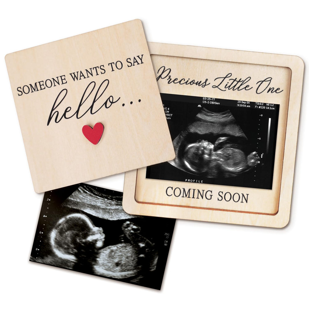 Hangwoous pregnancy-announcement-frame cover-open reveals ultrasound for grandparents.