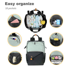 Hap Tim diaper bag backpack features insulated drink pockets for temperature control.