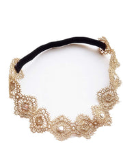 Hapibuy gold lace flower rhinestone headpiece for baby girls—perfect for photoshoots and weddings.