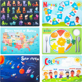 Hapinest 6-pack reusable placemats featuring alphabet design for at-mealtime learning.