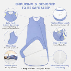 HAPIU sleep sack color pack in slate blue and light heather grey for neutral gifting.