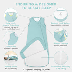 HAPIU Sleep Sack in sage color illustrating unisex baby gear versatility