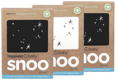 Happiest Baby SNOO fitted sheet in Black and Ivory Stars, soft organic cotton for baby sleep comfort