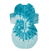 Happiest Baby SNOO Sleep Sack tie-dye blue front view shows breathable organic cotton for cozy nights
