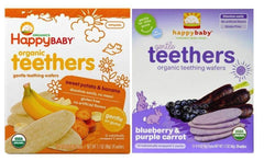 Happy Baby Organic Teethers bundle with sweet-potato-banana wafers soothes gums and introduces solids