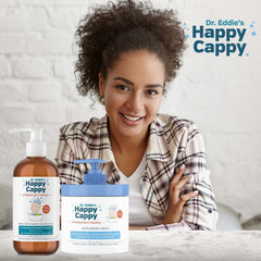 Happy Cappy kids hair wash application scene highlighting cradle cap care