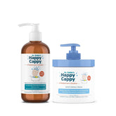 Happy Cappy medicated shampoo bottle showing gentle dandruff relief and cradle cap support