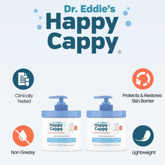 Happy Cappy moisturizing cream being applied by a child for soothing dry skin.
