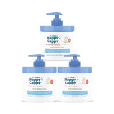 Happy Cappy moisturizing cream jar closeup, fragrance-free formula for sensitive skin.