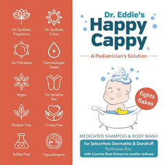 Happy Cappy shampoo pour showing easy rinse for scalp and body wash.