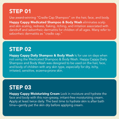Happy Cappy Step 2 daily shampoo and body wash—soothing eczema-prone skin.