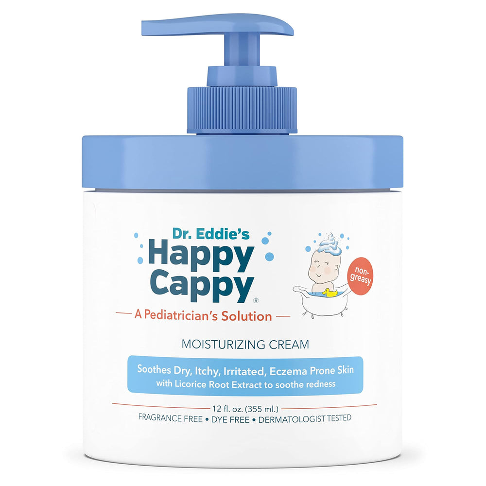 Happy Cappy Moisturizing Cream bottle closeup showing gentle daily hydration