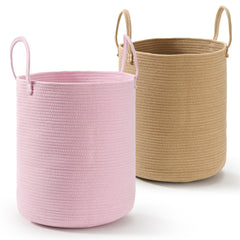Happyiren 2-pack laundry baskets in pink for nursery organization.