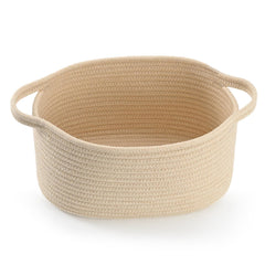 Happyiren Cute Woven Gift Basket beige front view for nursery organization.