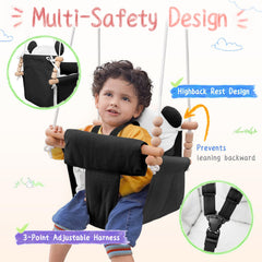Happypie baby swing beech wood detail highlights durable smooth finish for gentle touch.