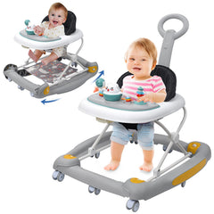 HAPYOOY 5-in-1 baby walker with wheels supports easy mobility during exploration.
