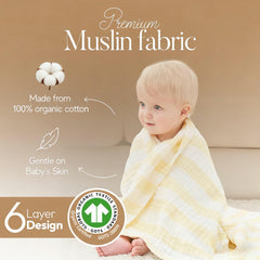 HardNok muslin baby bath towel hooded yellow-stripe 43x43 wraps toddlers comfortably