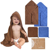 HardNok muslin bath towel hooded 32x32 in coffee-blue, plush and gentle for newborns