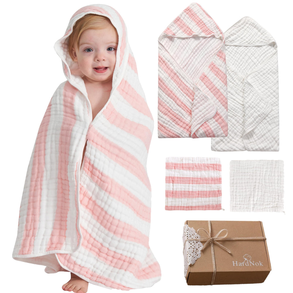 HardNok Muslin Hooded Baby Towel 4-pack packaging shows value for families