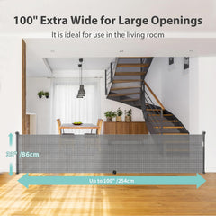 Hardware Mount Retractable Baby Gate auto-lock 60-second feature secures closure.