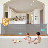 Hardware Mount Retractable Baby Gate extended for 100-inch reach for large openings.
