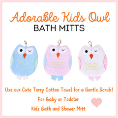 Harmony N More Opal Owl washmitt durable terry cloth holds up to daily use.