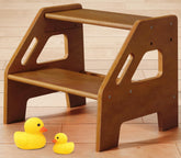 Harwaya walnut step stool beside bathroom sink for easy reach