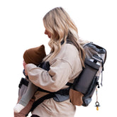 Hatcher Packs Adventure Pack 40L backpack with baby carrier, front view for hands-free adventures.