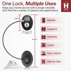 HAVENHAUSE lock on cabinet keeps dangerous items out of reach for kids.