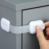 HavenHause child safety lock on fridge closeup promotes secure food access.