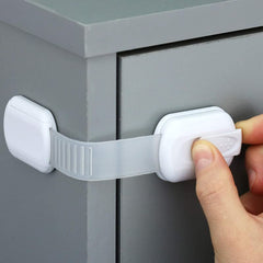HavenHause child safety lock on fridge closeup promotes secure food access.