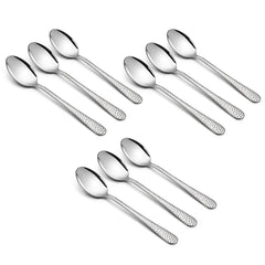 HaWare 9-piece kids spoons close-up hammered pattern for easy grip.
