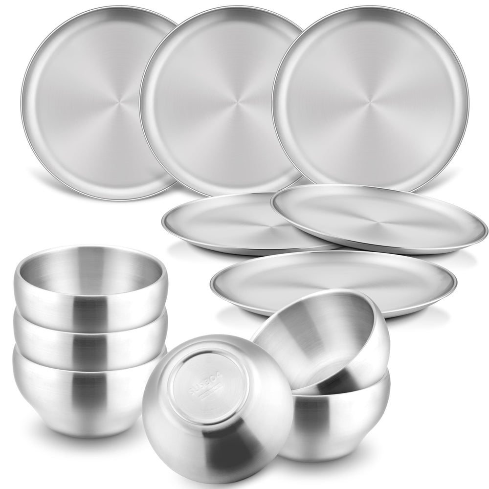 HaWare kids plates and bowls steel plates showcase durable rust-free dining for family meals.