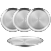 HaWare 18/8 stainless steel plates on table for kids, durable daily use.