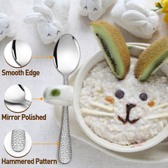 HaWare stainless steel kids spoons show dishwasher-safe design for easy cleanup.