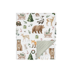 HawSkgFub Christmas forest animals blanket front pattern creates cozy nursery appeal for newborn cuddles