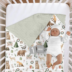 HawSkgFub Christmas forest animals blanket mink-dotted back adds tactile richness for baby snuggles